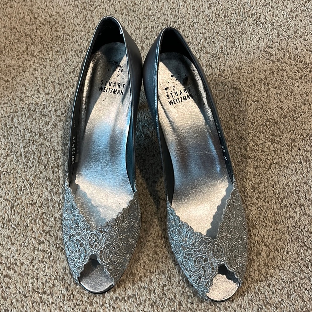 Stuart Weitzman Chantelle Aluminum Chantilly Lace Heel